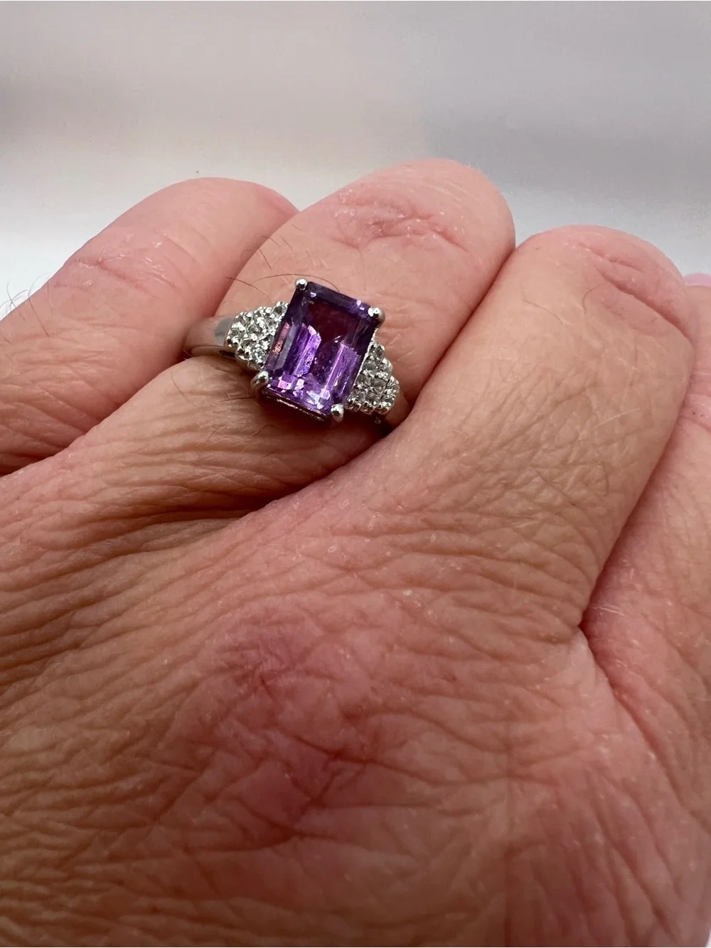 Genuine Amethyst Emerald-Cut Cocktail Ring set in .925 Sterling Silver - Size 7